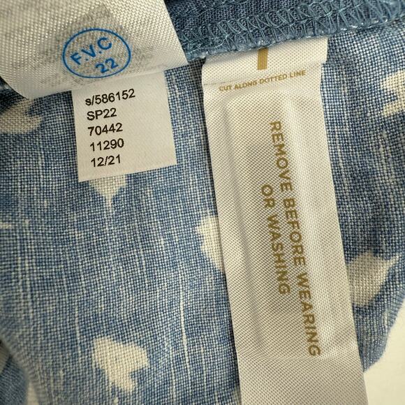 LOFT ANN TAYLOR Shorts SZ Large Linen Blend Pleat Pull On Shorts Blue White Geo - Picture 7 of 8